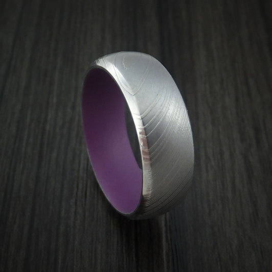 Timber X - Damascus Steel and Wild Purple Cerakote Men's Wedding Ring Band - Nura Lab