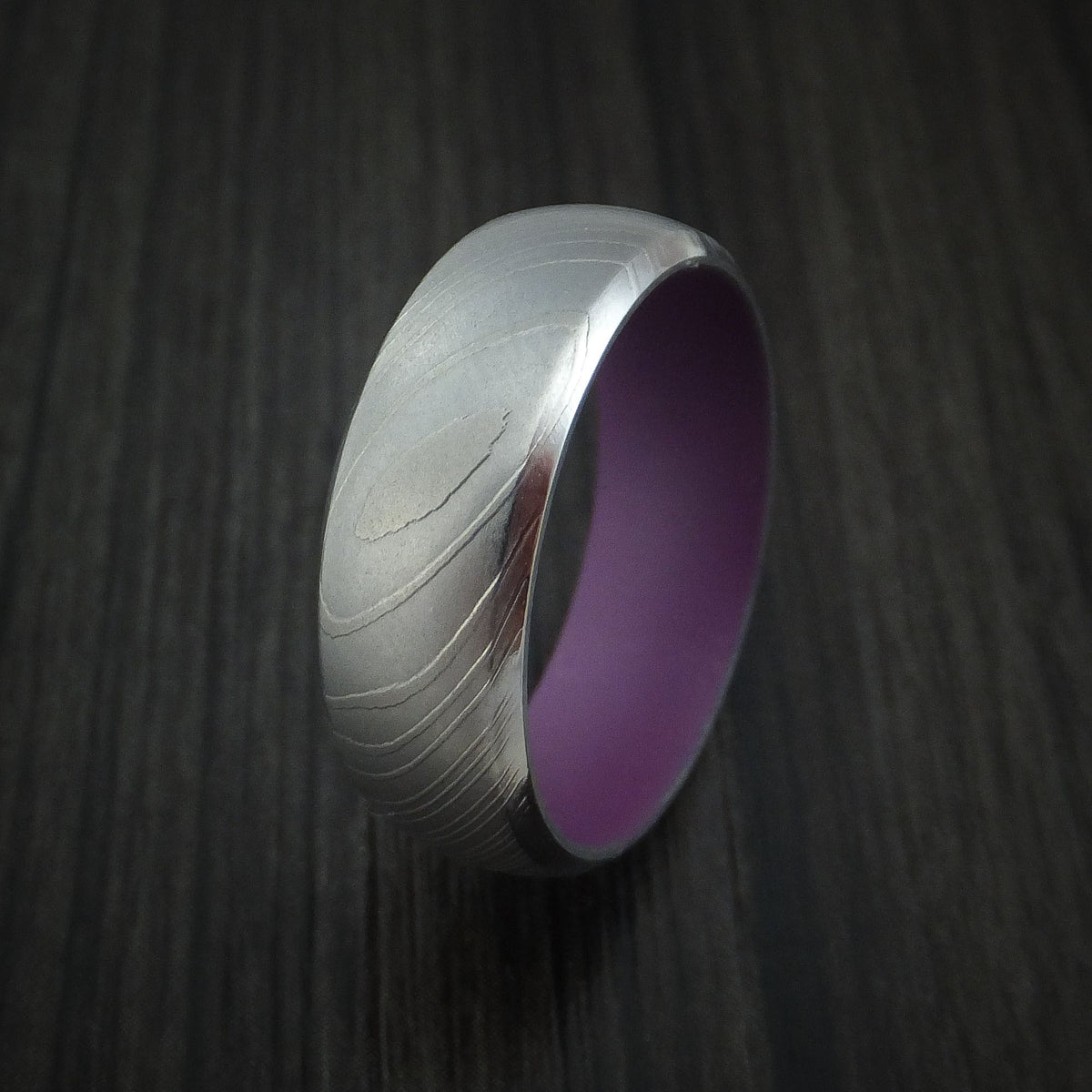 Timber X - Damascus Steel and Wild Purple Cerakote Men's Wedding Ring Band - view 4 - Nura Lab