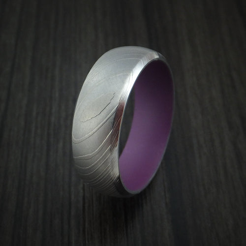 Timber X - Damascus Steel and Wild Purple Cerakote Men's Wedding Ring Band - view 4 - Nura Lab