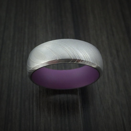 Timber X - Damascus Steel and Wild Purple Cerakote Men's Wedding Ring Band - view 2 - Nura Lab