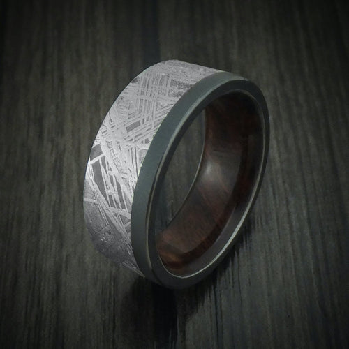 Heritage XII - Black Zirconium and Meteorite Men's Wedding Ring with Hardwood Sleeve Band - view 4 - Nura Lab