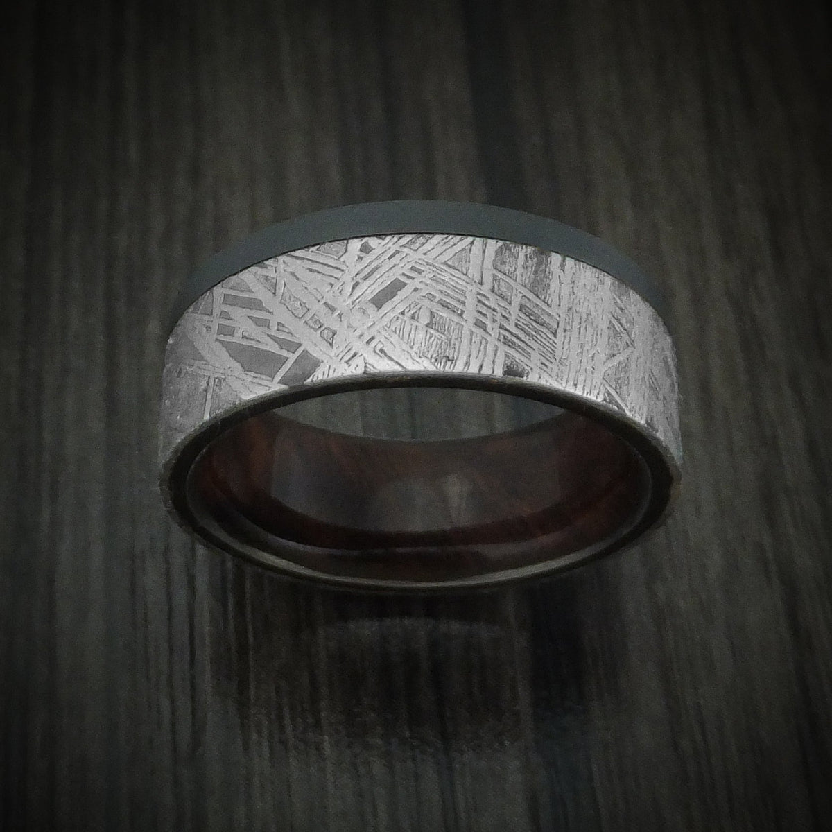 Heritage XII - Black Zirconium and Meteorite Men's Wedding Ring with Hardwood Sleeve Band - view 2 - Nura Lab