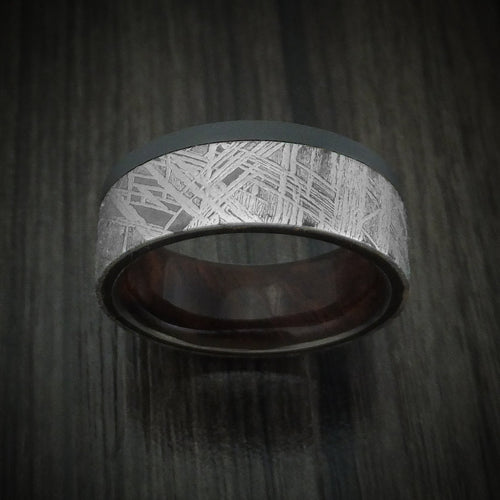 Heritage XII - Black Zirconium and Meteorite Men's Wedding Ring with Hardwood Sleeve Band - view 2 - Nura Lab
