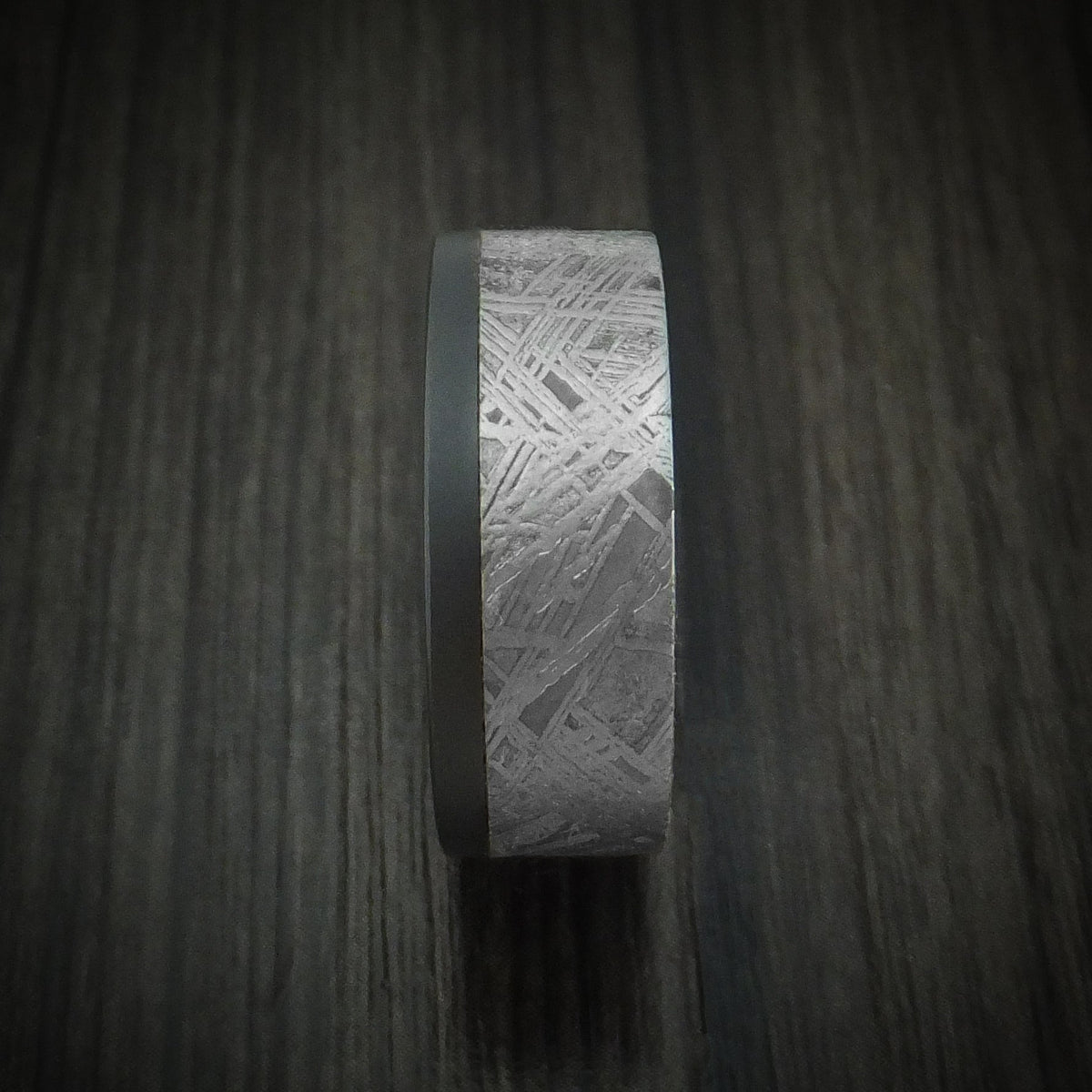 Heritage XII - Black Zirconium and Meteorite Men's Wedding Ring with Hardwood Sleeve Band - view 3 - Nura Lab