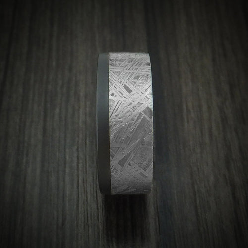 Heritage XII - Black Zirconium and Meteorite Men's Wedding Ring with Hardwood Sleeve Band - view 3 - Nura Lab