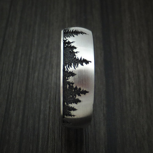 Dusk XII - Inconel Men's Wedding Ring with Spruce Pine Tree Design and Hardwood Sleeve Band - view 3 - Nura Lab