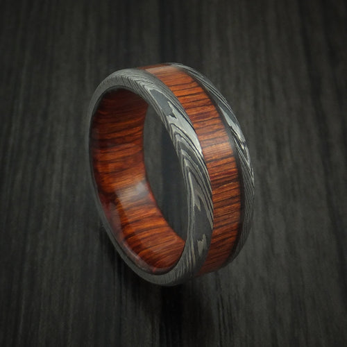 Canyon X - Damascus Steel Men's Wedding Ring with Cocobolo Wood Inlay and Sleeve Thick Band - Nura Lab