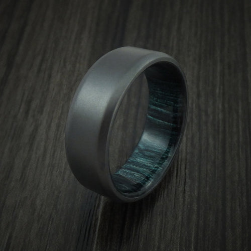 Baron XII - Black Zirconium and Indigo Wood Hard Wood Sleeve Men's Wedding Ring - view 4 - Nura Lab