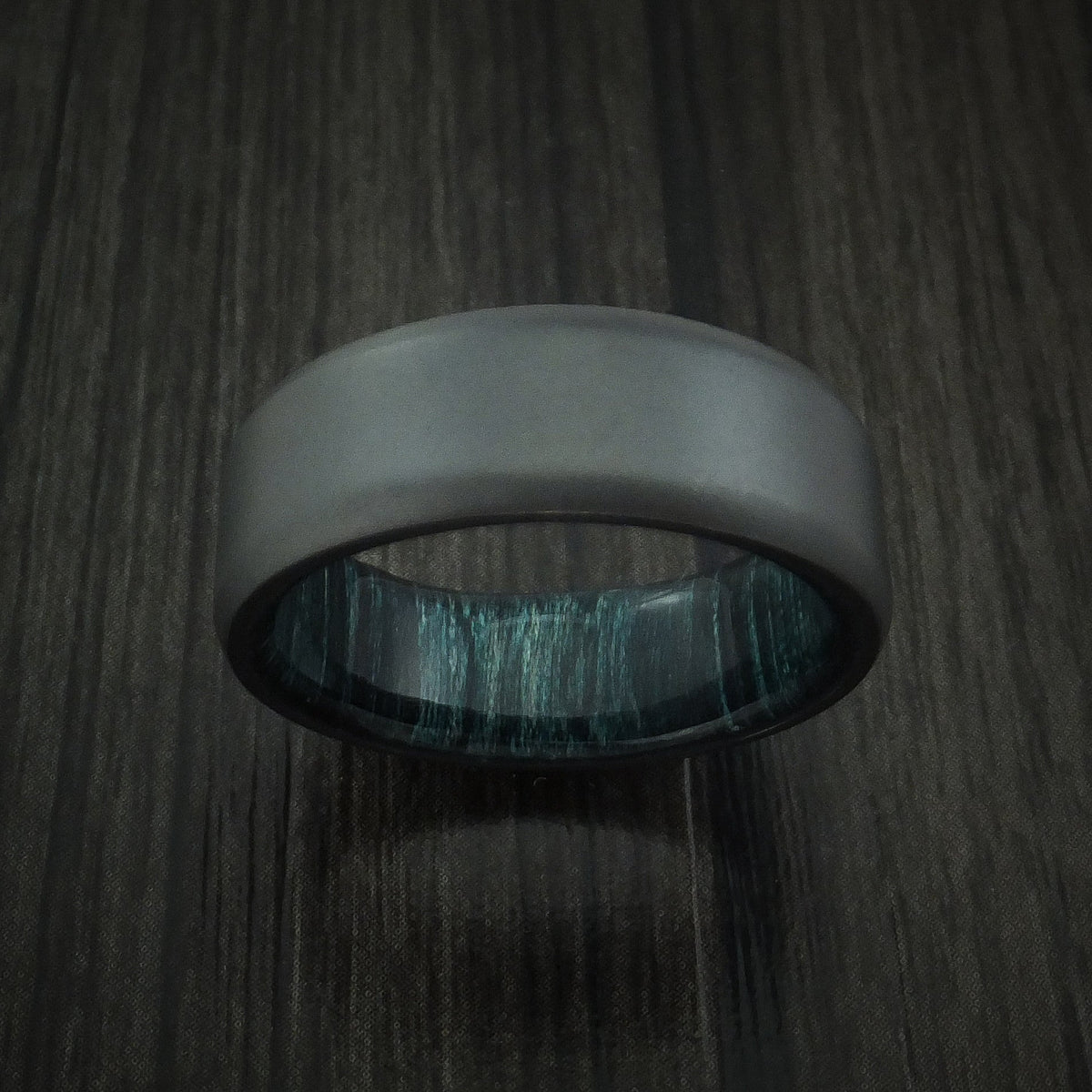 Baron XII - Black Zirconium and Indigo Wood Hard Wood Sleeve Men's Wedding Ring - view 2 - Nura Lab