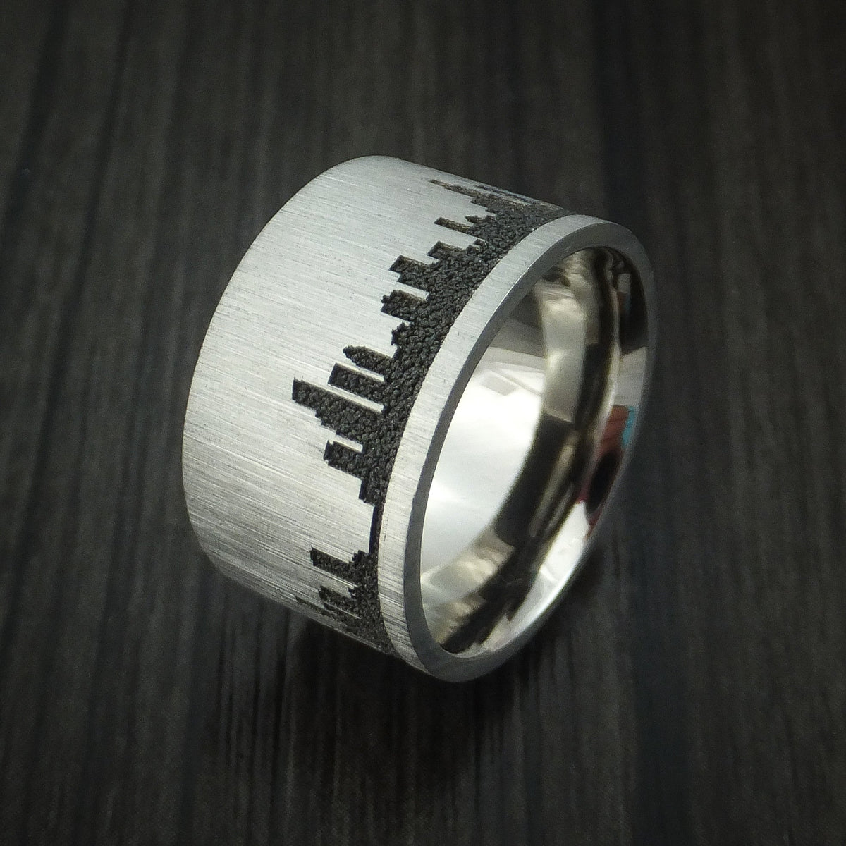 Kingsguard III - Titanium Men's Wedding Ring with Chicago Skyline Cityscape Band - view 4 - Nura Lab