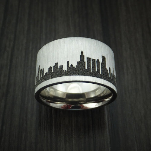 Kingsguard III - Titanium Men's Wedding Ring with Chicago Skyline Cityscape Band - view 2 - Nura Lab