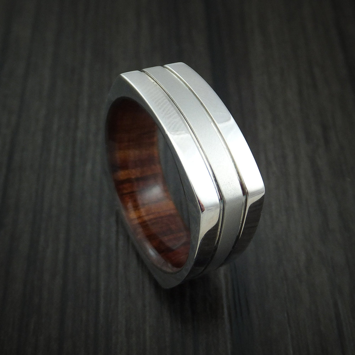 North XIII - Cobalt Chrome Square Men's Wedding Ring with Koa Wood Sleeve Band - Nura Lab