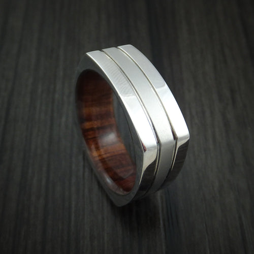 North XIII - Cobalt Chrome Square Men's Wedding Ring with Koa Wood Sleeve Band - Nura Lab
