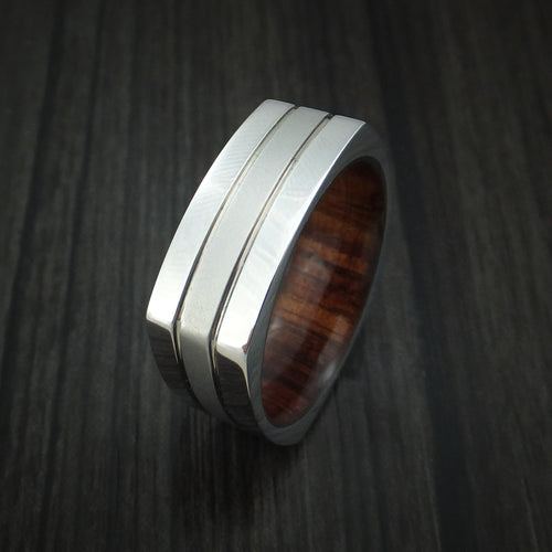 North XIII - Cobalt Chrome Square Men's Wedding Ring with Koa Wood Sleeve Band - view 4 - Nura Lab