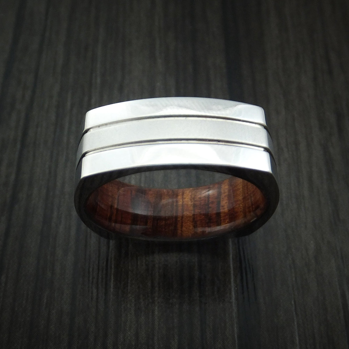 North XIII - Cobalt Chrome Square Men's Wedding Ring with Koa Wood Sleeve Band - view 2 - Nura Lab