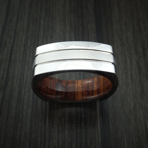 North XIII - Cobalt Chrome Square Men's Wedding Ring with Koa Wood Sleeve Band - view 2 - Nura Lab