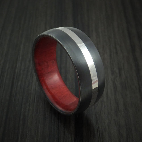 Dominion XIII - Black Zirconium Men's Wedding Ring with Platinum and Red Heart Wood Sleeve - Nura Lab