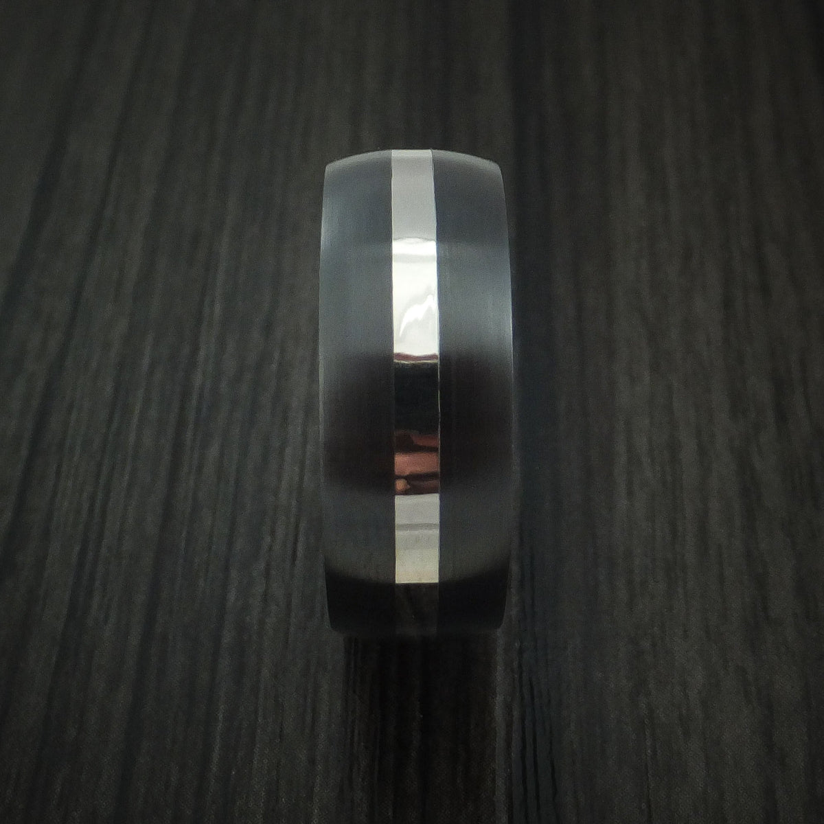 Dominion XIII - Black Zirconium Men's Wedding Ring with Platinum and Red Heart Wood Sleeve - view 3 - Nura Lab
