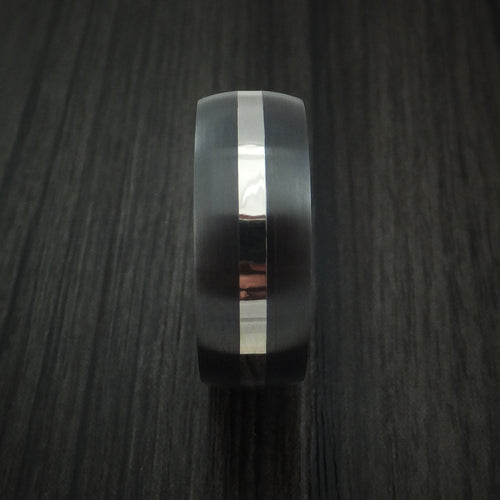 Dominion XIII - Black Zirconium Men's Wedding Ring with Platinum and Red Heart Wood Sleeve - view 3 - Nura Lab