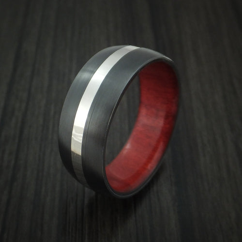 Dominion XIII - Black Zirconium Men's Wedding Ring with Platinum and Red Heart Wood Sleeve - view 4 - Nura Lab