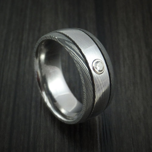 Dynasty X - Damascus Steel Two-toned Band with Diamond Men's Wedding Ring - Nura Lab