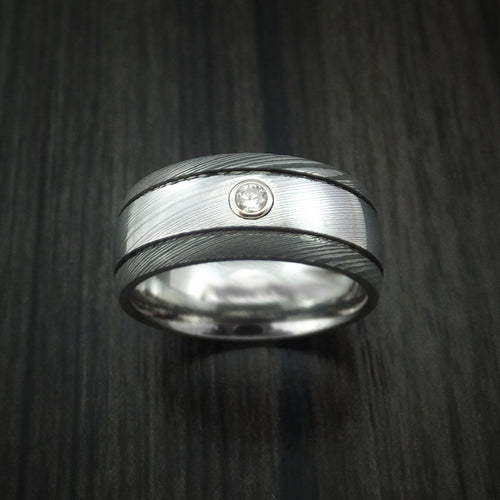 Dynasty X - Damascus Steel Two-toned Band with Diamond Men's Wedding Ring - view 2 - Nura Lab