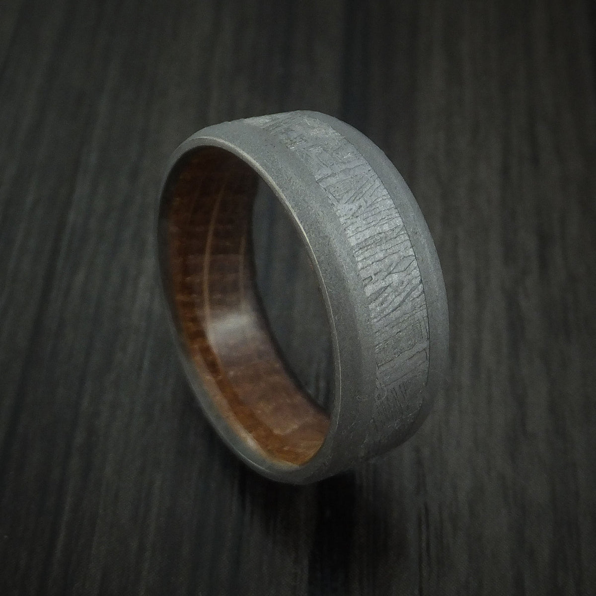 Kingsguard VII - Titanium and Gibeon Meteorite Men's Wedding Ring with Hardwood Sleeve Men's Band - Nura Lab
