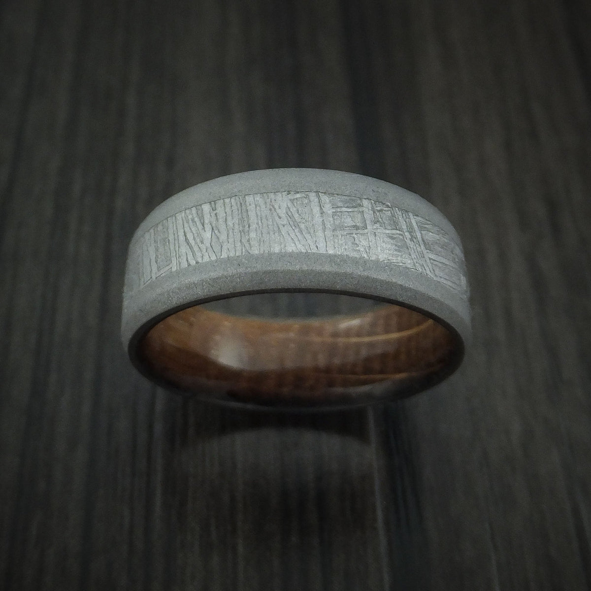 Kingsguard VII - Titanium and Gibeon Meteorite Men's Wedding Ring with Hardwood Sleeve Men's Band - view 2 - Nura Lab