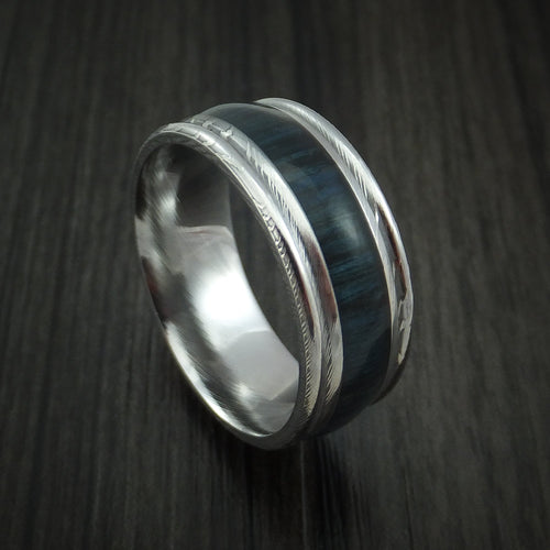 King Edward XI - Damascus Steel Men's Wedding Ring Inlaid with Blueberry Hard Wood - Nura Lab