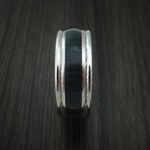 King Edward XI - Damascus Steel Men's Wedding Ring Inlaid with Blueberry Hard Wood - view 3 - Nura Lab