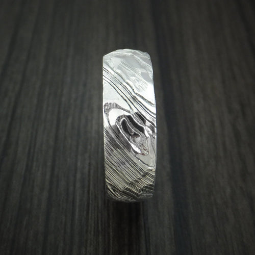 King Henry XI - Woodgrain Kuro Damascus Steel Rock Hammer Men's Wedding Ring with Jade Wood Sleeve - view 3 - Nura Lab