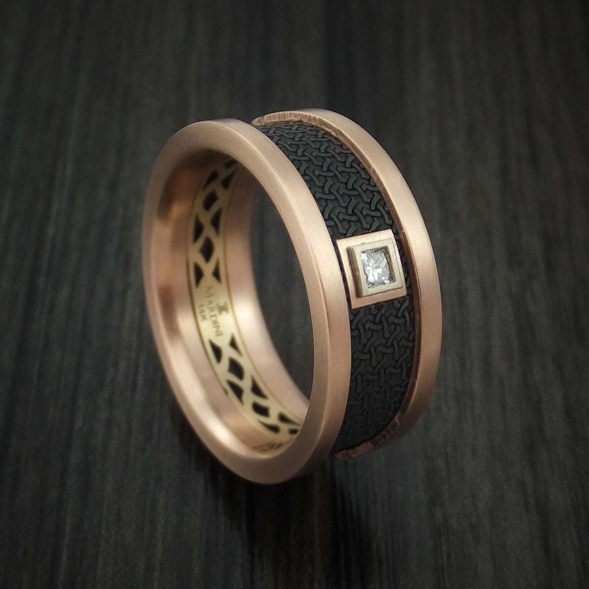Wolf XIV - 14K Rose and Yellow Gold with Carbon Fiber and Diamond Men's Wedding Ring - Nura Lab