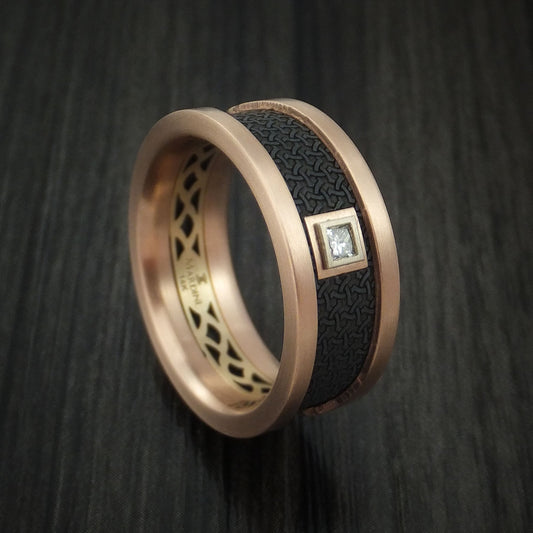 Wolf XIV - 14K Rose and Yellow Gold with Carbon Fiber and Diamond Men's Wedding Ring - Nura Lab