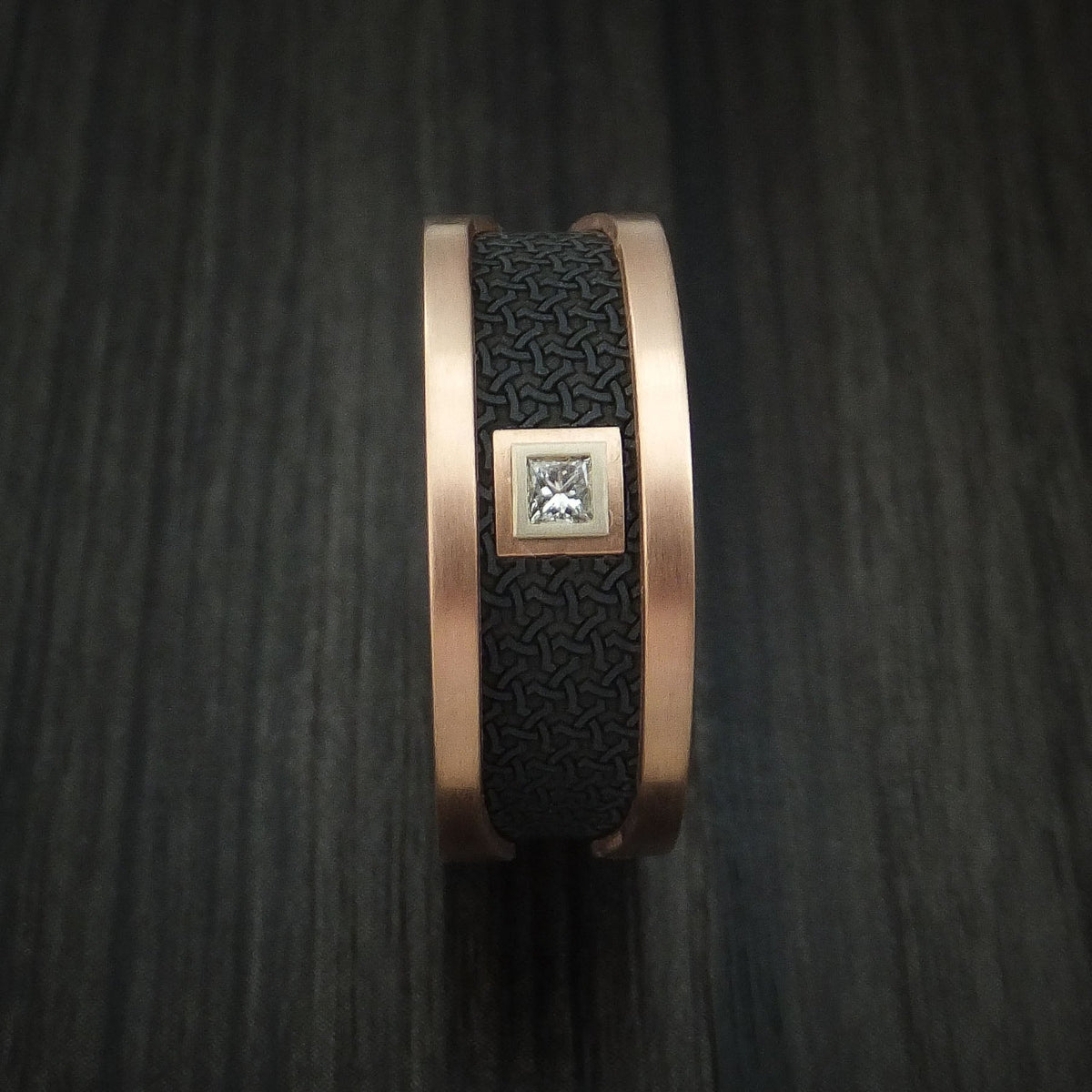 Wolf XIV - 14K Rose and Yellow Gold with Carbon Fiber and Diamond Men's Wedding Ring - view 3 - Nura Lab