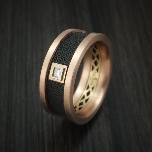 Wolf XIV - 14K Rose and Yellow Gold with Carbon Fiber and Diamond Men's Wedding Ring - view 4 - Nura Lab