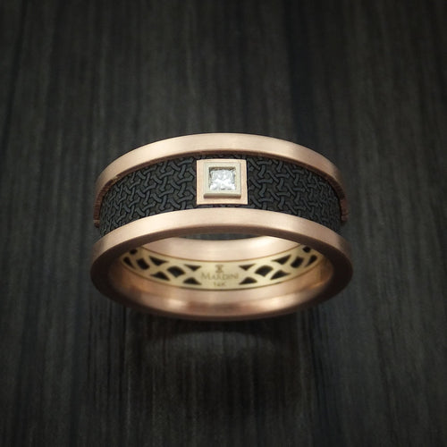 Wolf XIV - 14K Rose and Yellow Gold with Carbon Fiber and Diamond Men's Wedding Ring - view 2 - Nura Lab