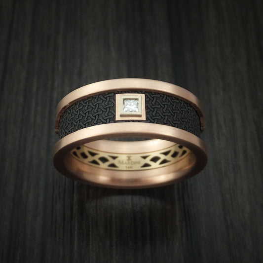 Wolf XIV - 14K Rose and Yellow Gold with Carbon Fiber and Diamond Men's Wedding Ring - view 2 - Nura Lab