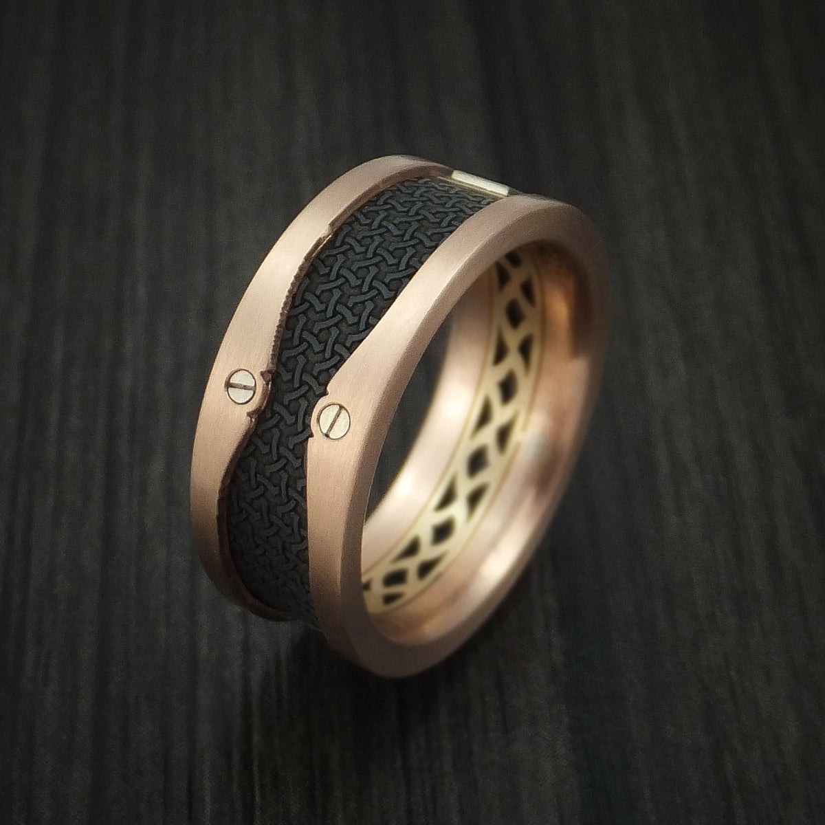 Wolf XIV - 14K Rose and Yellow Gold with Carbon Fiber and Diamond Men's Wedding Ring - view 5 - Nura Lab