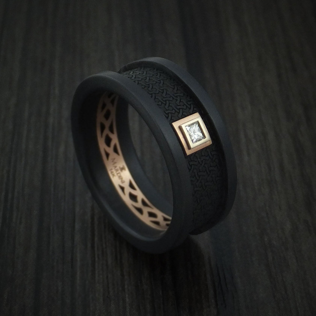 Monarch XIV - Carbon Fiber and 14K Rose Gold Band with Diamond Men's Wedding Ring - Nura Lab