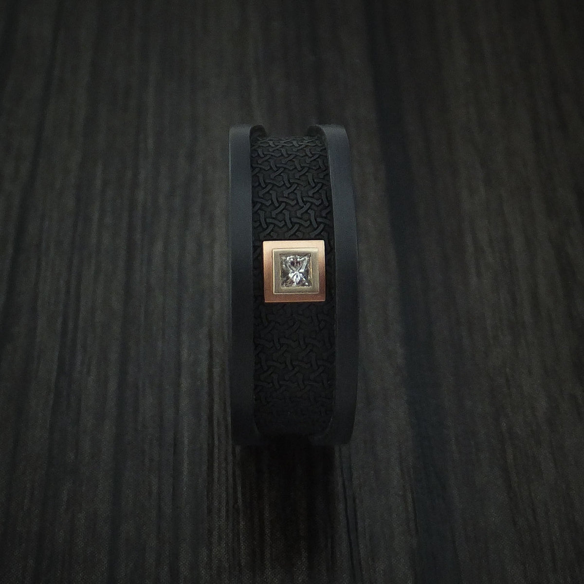 Monarch XIV - Carbon Fiber and 14K Rose Gold Band with Diamond Men's Wedding Ring - view 4 - Nura Lab