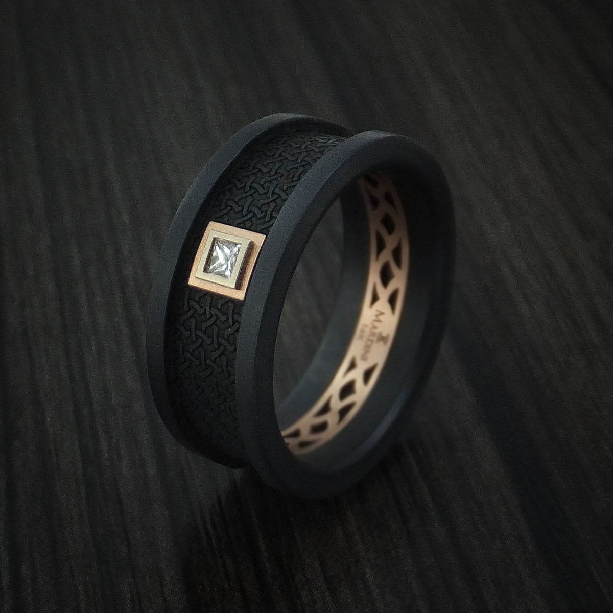 Monarch XIV - Carbon Fiber and 14K Rose Gold Band with Diamond Men's Wedding Ring - view 5 - Nura Lab