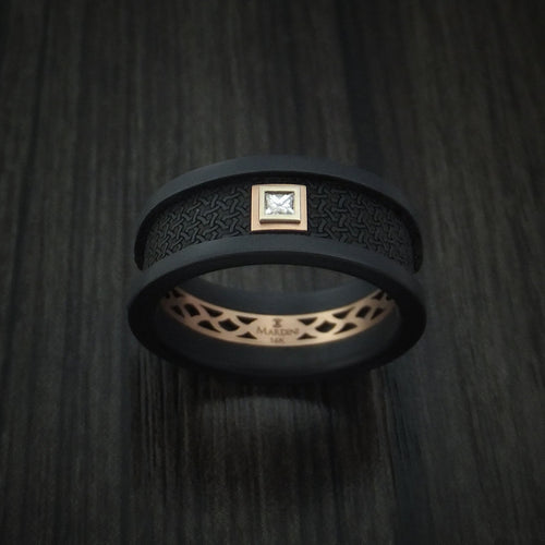 Monarch XIV - Carbon Fiber and 14K Rose Gold Band with Diamond Men's Wedding Ring - view 2 - Nura Lab