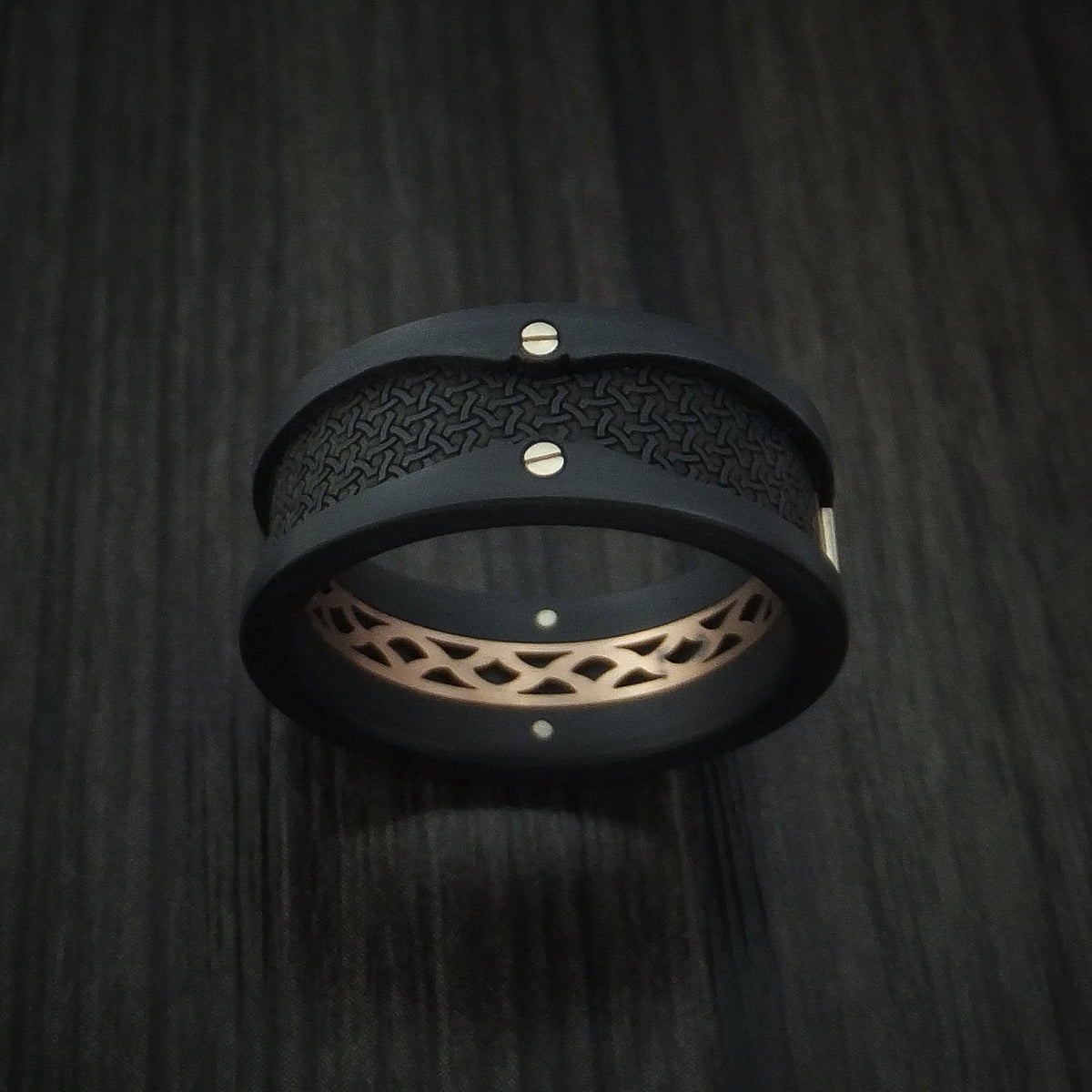 Monarch XIV - Carbon Fiber and 14K Rose Gold Band with Diamond Men's Wedding Ring - view 3 - Nura Lab