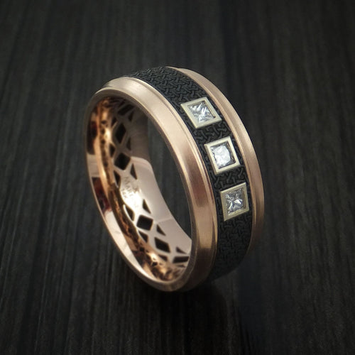 Frontier XV - 14K Gold with Carbon Fiber and Diamonds Men's Wedding Ring - Nura Lab