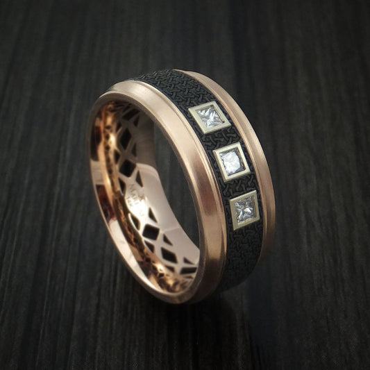 Frontier XV - 14K Gold with Carbon Fiber and Diamonds Men's Wedding Ring - Nura Lab