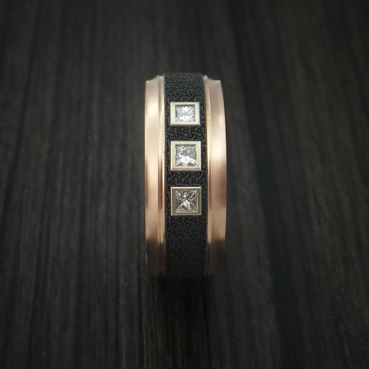 Frontier XV - 14K Gold with Carbon Fiber and Diamonds Men's Wedding Ring - view 3 - Nura Lab
