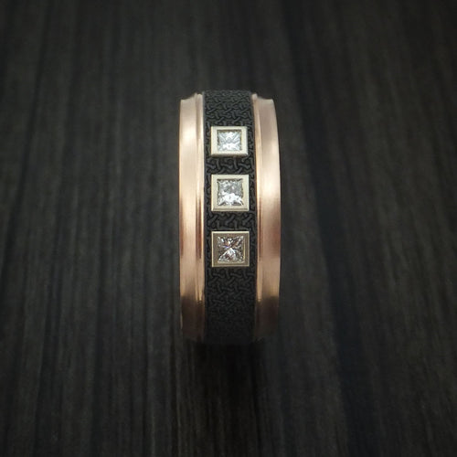 Frontier XV - 14K Gold with Carbon Fiber and Diamonds Men's Wedding Ring - view 3 - Nura Lab