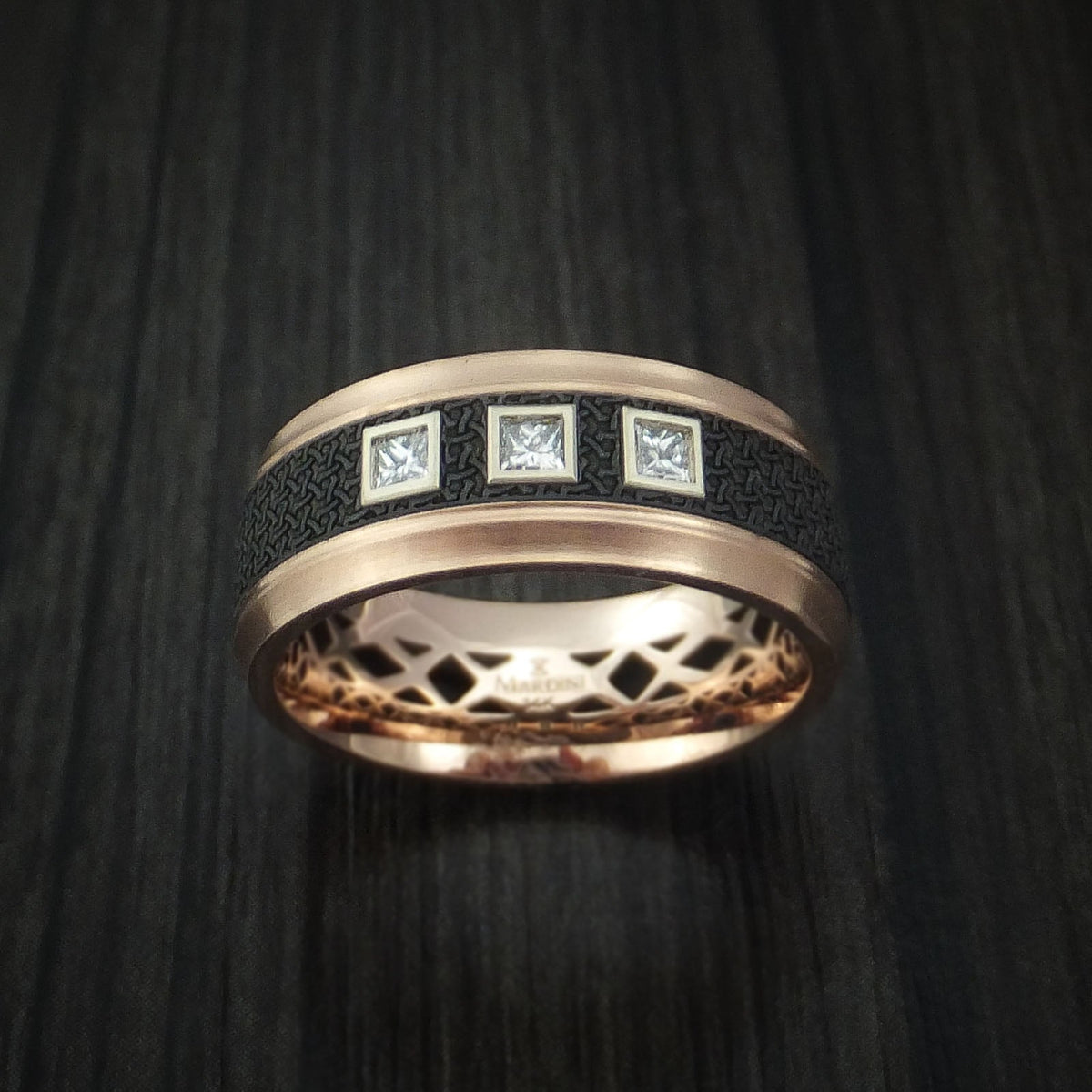 Frontier XV - 14K Gold with Carbon Fiber and Diamonds Men's Wedding Ring - view 2 - Nura Lab