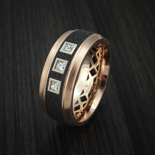 Frontier XV - 14K Gold with Carbon Fiber and Diamonds Men's Wedding Ring - view 4 - Nura Lab