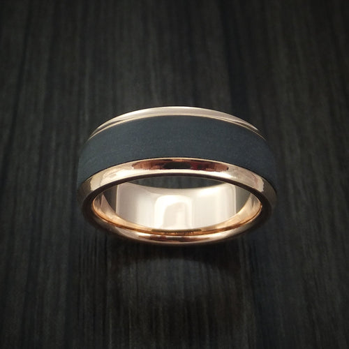 Regent XV - 14K Rose Gold with Carbon Fiber Men's Wedding Ring - view 2 - Nura Lab